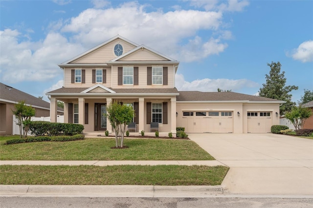 1710 Alejo Dr, Apopka, FL 32712 - view of front of property with an attached garage, driveway, a front lawn, covered porch, and stucco siding