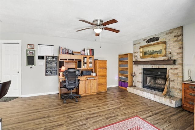 office with wood finished floors, baseboards, and ceiling fan