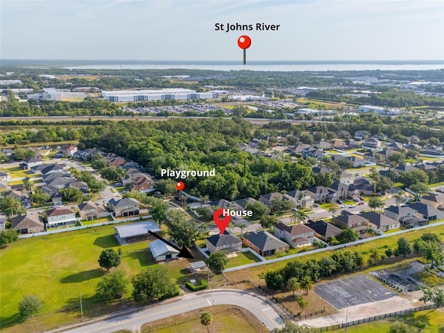 drone / aerial view with a residential view