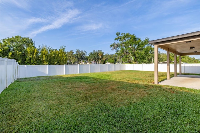 view of yard featuring a patio and a fenced backyard