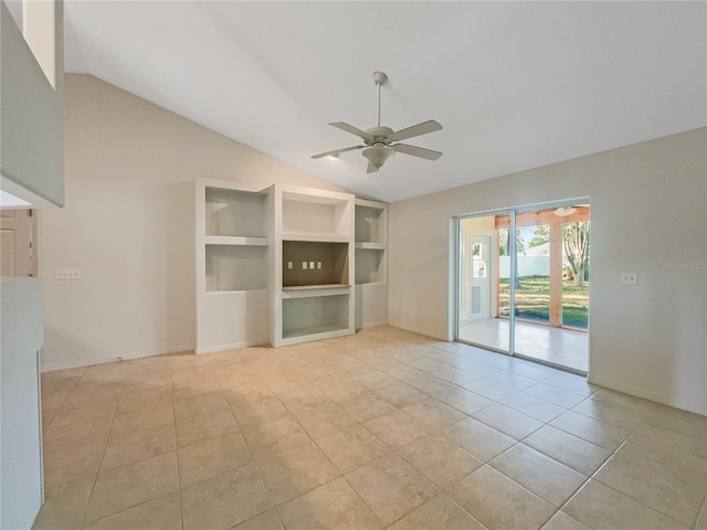 198 Bren Mar Ln, Palm Coast, FL 32137 - unfurnished living room with light tile patterned floors, baseboards, a ceiling fan, and vaulted ceiling