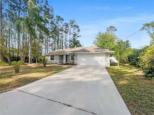 198 Bren Mar Ln, Palm Coast, FL 32137 - ranch-style home with a garage, stucco siding, concrete driveway, and a front lawn
