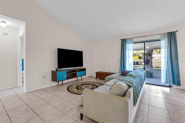 3205 Clewiston St, Deltona, FL 32738 - living room featuring light tile patterned floors, baseboards, and lofted ceiling