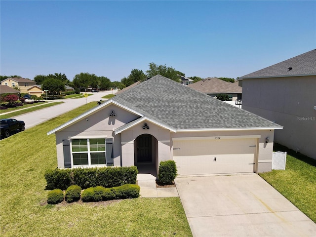 3702 Maidencain St, Clermont, FL 34714 - single story home featuring stucco siding, driveway, an attached garage, a front yard, and a shingled roof