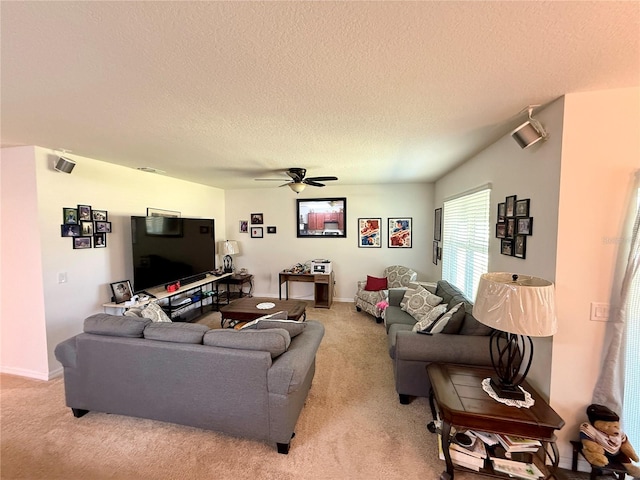 3702 Maidencain St, Clermont, FL 34714 - living area featuring ceiling fan, light carpet, and a textured ceiling
