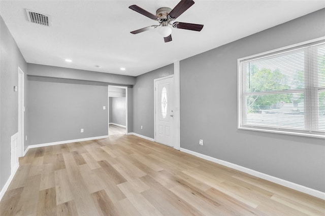 1234 Parker Ave, Deltona, FL 32725 - interior space featuring visible vents, ceiling fan, light wood-style flooring, and plenty of natural light