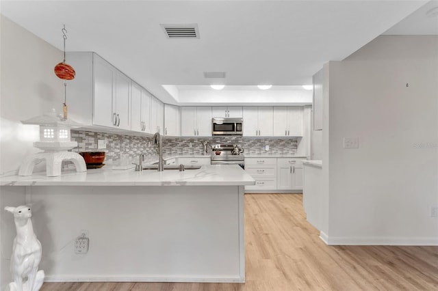 3035 Countryside Blvd Unit 15B, Clearwater, FL 33761 - kitchen with visible vents, a sink, light wood-type flooring, stainless steel appliances, and backsplash