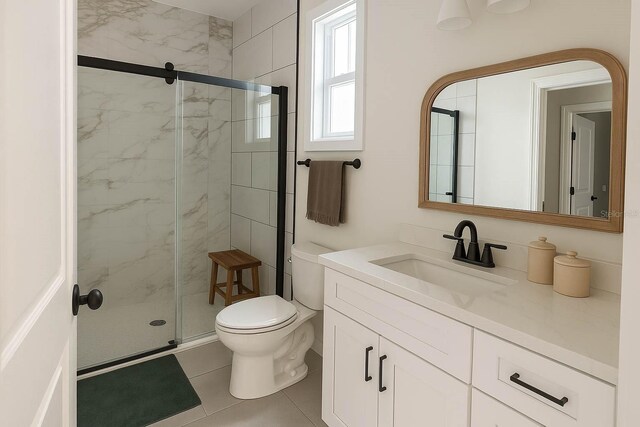 900 S Maple Ave, Sanford, FL 32771 - full bathroom with toilet, vanity, a marble finish shower, and tile patterned flooring