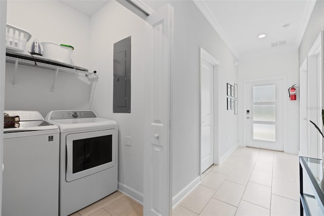 2400 Reading Trl, Kissimmee, FL 34746 - laundry room featuring washing machine and clothes dryer, electric panel, baseboards, visible vents, and laundry area