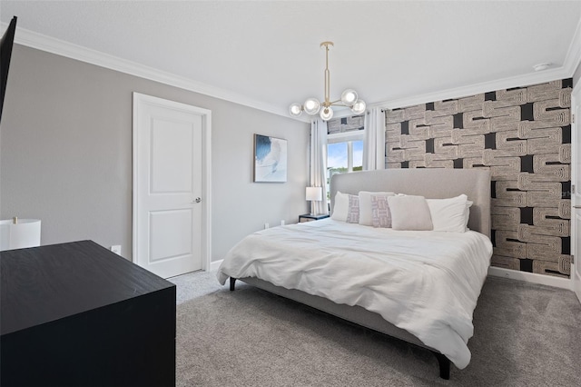 2400 Reading Trl, Kissimmee, FL 34746 - carpeted bedroom featuring crown molding, baseboards, and an inviting chandelier