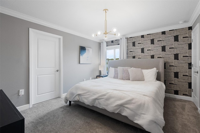 2400 Reading Trl, Kissimmee, FL 34746 - bedroom with an inviting chandelier, crown molding, carpet flooring, and baseboards