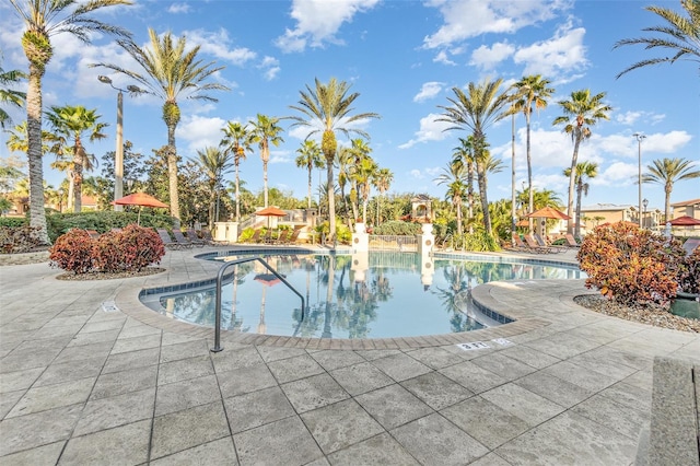pool with a patio area