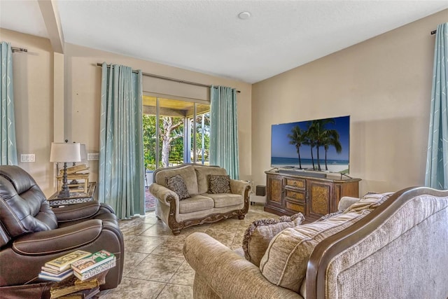living room featuring tile patterned flooring