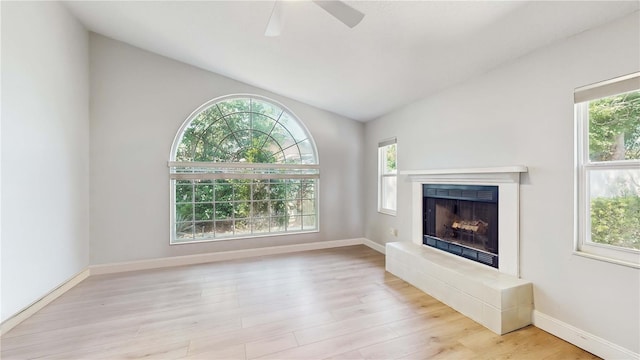 7845 Clubhouse Estates Dr, Orlando, FL 32819 - unfurnished living room with lofted ceiling, a ceiling fan, wood finished floors, and a wealth of natural light