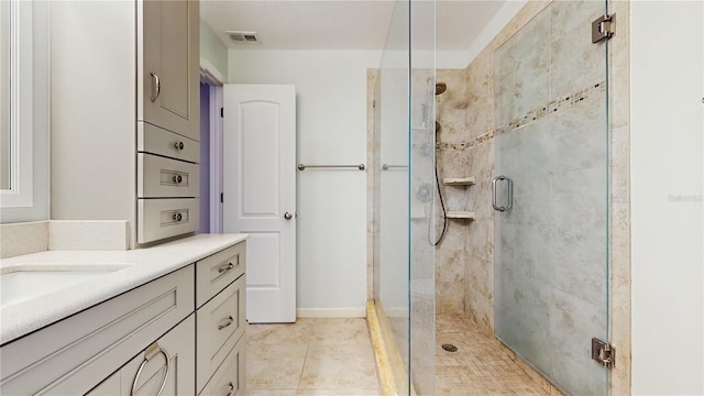 7845 Clubhouse Estates Dr, Orlando, FL 32819 - bathroom with visible vents, vanity, and a stall shower