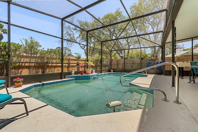view of pool with a fenced backyard, a patio, and a fenced in pool