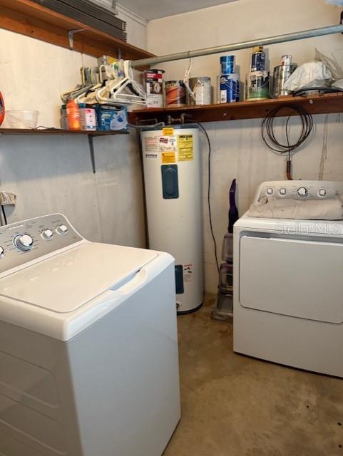 116 E Palm Way, Edgewater, FL 32132 - washroom featuring water heater, laundry area, and washer / clothes dryer