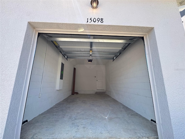 garage with a garage door opener