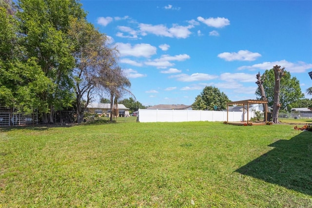 view of yard with a fenced backyard
