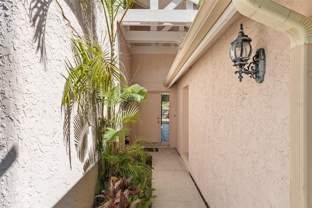 exterior space with stucco siding