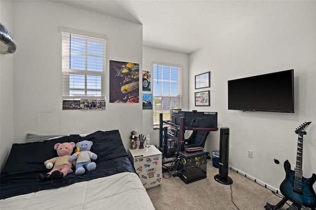 bedroom featuring carpet floors and multiple windows