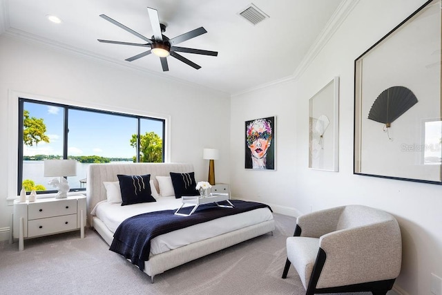 570 Manor Rd, Maitland, FL 32751 - carpeted bedroom with visible vents, a ceiling fan, baseboards, and ornamental molding