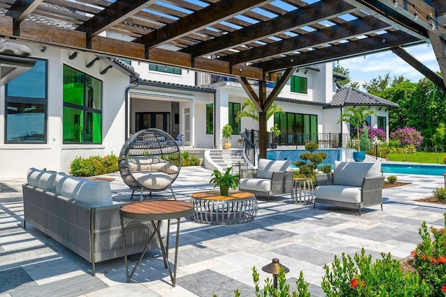 570 Manor Rd, Maitland, FL 32751 - view of patio with an outdoor living space, a pergola, french doors, and an outdoor pool