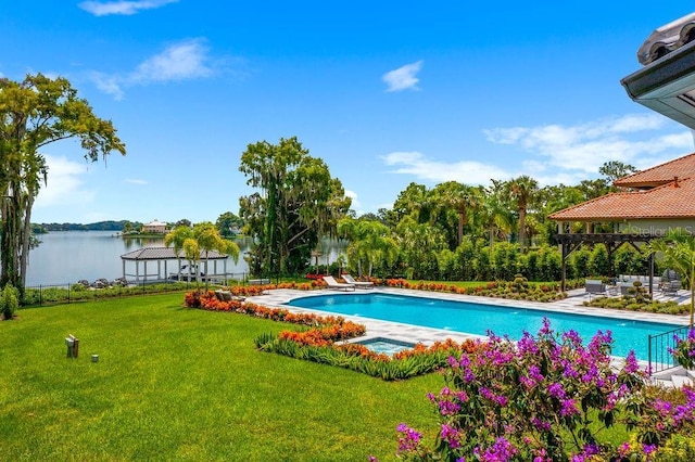 570 Manor Rd, Maitland, FL 32751 - pool featuring a patio area, a gazebo, a yard, and a water view