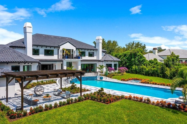570 Manor Rd, Maitland, FL 32751 - outdoor pool featuring a lawn, a patio area, a pergola, and an in ground hot tub
