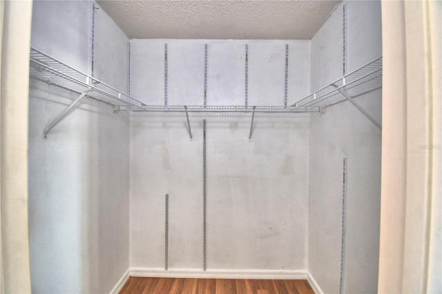 walk in closet with wood finished floors