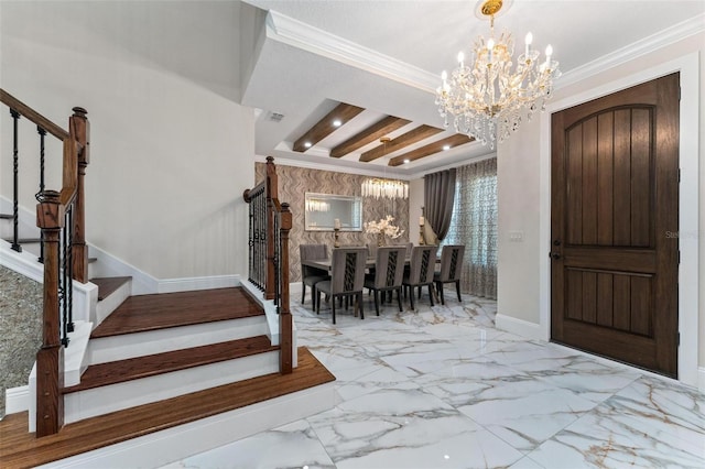 8625 Brixford St, Orlando, FL 32836 - entryway featuring a notable chandelier, ornamental molding, visible vents, and stairway