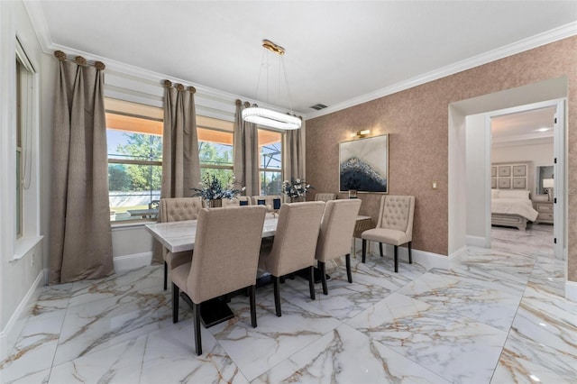 8625 Brixford St, Orlando, FL 32836 - dining space with crown molding, marble finish floor, baseboards, and visible vents