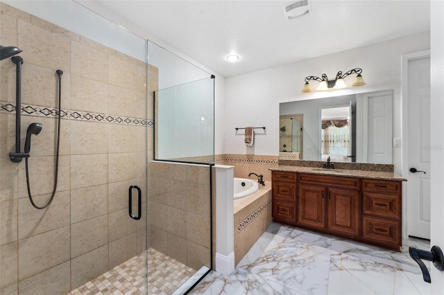 8625 Brixford St, Orlando, FL 32836 - bathroom featuring vanity, a shower stall, a bath, visible vents, and marble finish floor