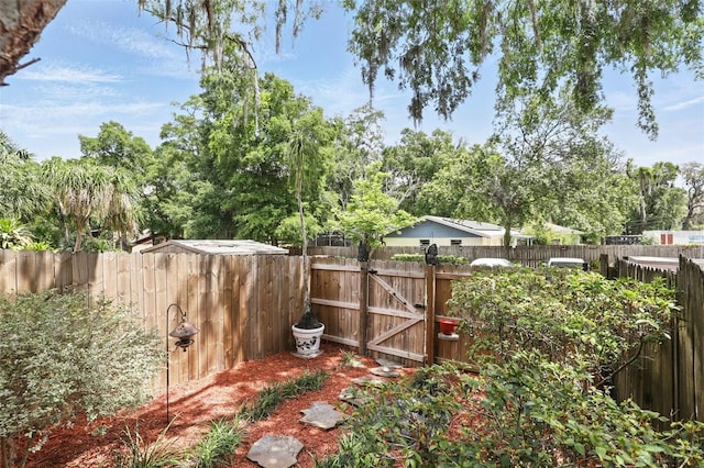 view of yard featuring a fenced backyard and a gate