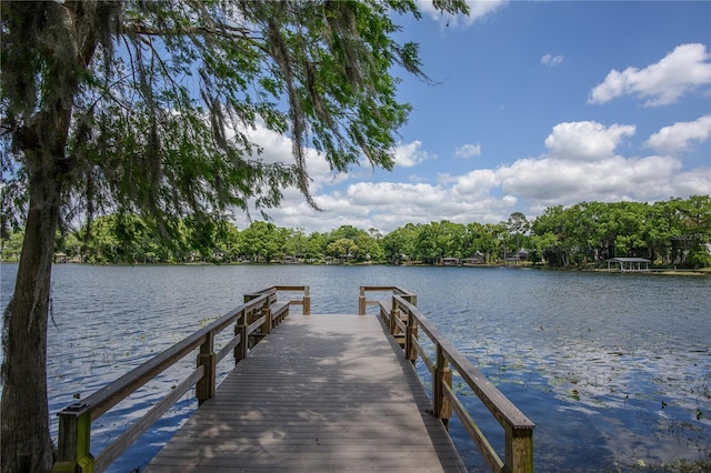view of dock with a water view