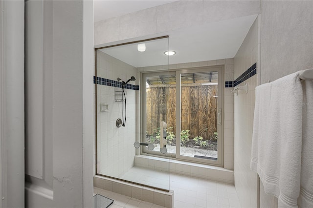bathroom featuring a stall shower