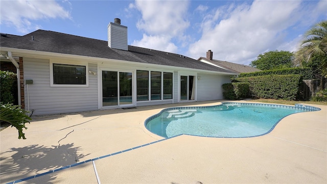 view of pool featuring a fenced in pool and a patio