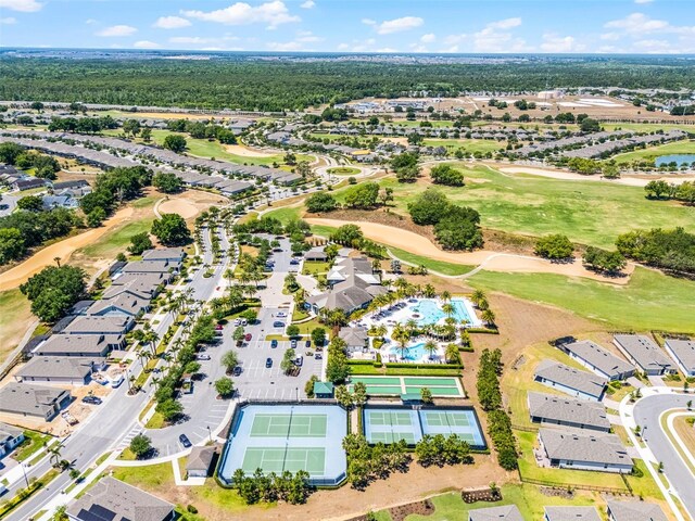 birds eye view of property featuring a residential view and golf course view