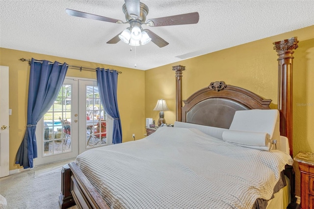 7655 Persian Ct, Orlando, FL 32819 - carpeted bedroom featuring a textured ceiling, access to exterior, ceiling fan, and french doors