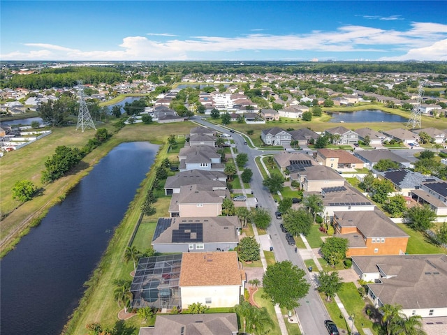 birds eye view of property featuring a residential view and a water view