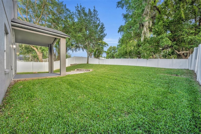 view of yard with a fenced backyard and a patio area