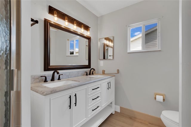 6366 SW 115th Street Rd, Ocala, FL 34476 - bathroom with a sink, baseboards, double vanity, and wood finished floors