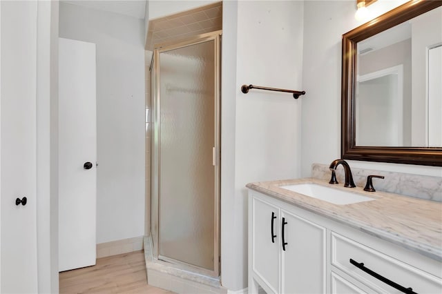 6366 SW 115th Street Rd, Ocala, FL 34476 - full bath featuring a shower stall, wood finished floors, and vanity