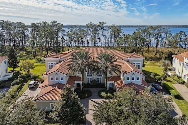 bird's eye view featuring a water view