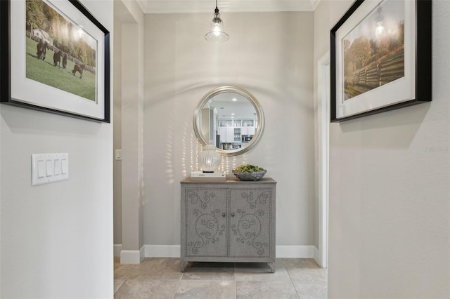 11725 Verrazano Dr, Orlando, FL 32836 - corridor featuring baseboards, tile patterned floors, and ornamental molding