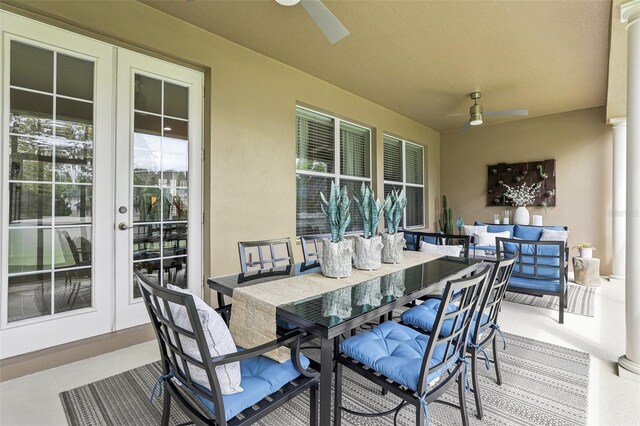 11725 Verrazano Dr, Orlando, FL 32836 - view of patio featuring french doors, ceiling fan, outdoor lounge area, and outdoor dining area