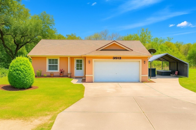 3512 W Whippoorwill St, Lecanto, FL 34461 - view of front facade featuring a front yard, stucco siding, driveway, an attached garage, and a gazebo