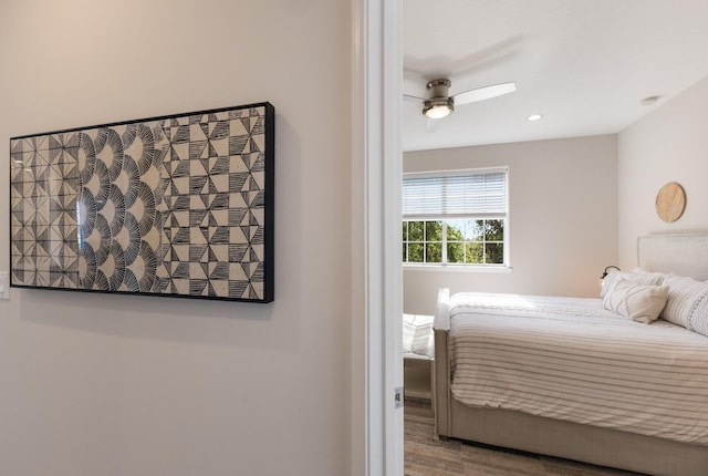 8035 St Simons St Unit 8035, University Park, FL 34201 - bedroom with wood finished floors, a ceiling fan, and recessed lighting