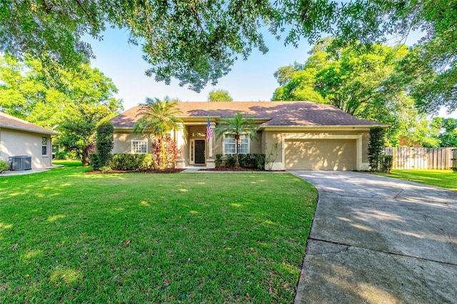 3509 Battersea Ct, Belle Isle, FL 32812 - single story home with central AC unit, fence, stucco siding, an attached garage, and driveway
