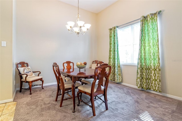 3509 Battersea Ct, Belle Isle, FL 32812 - carpeted dining room with baseboards and an inviting chandelier